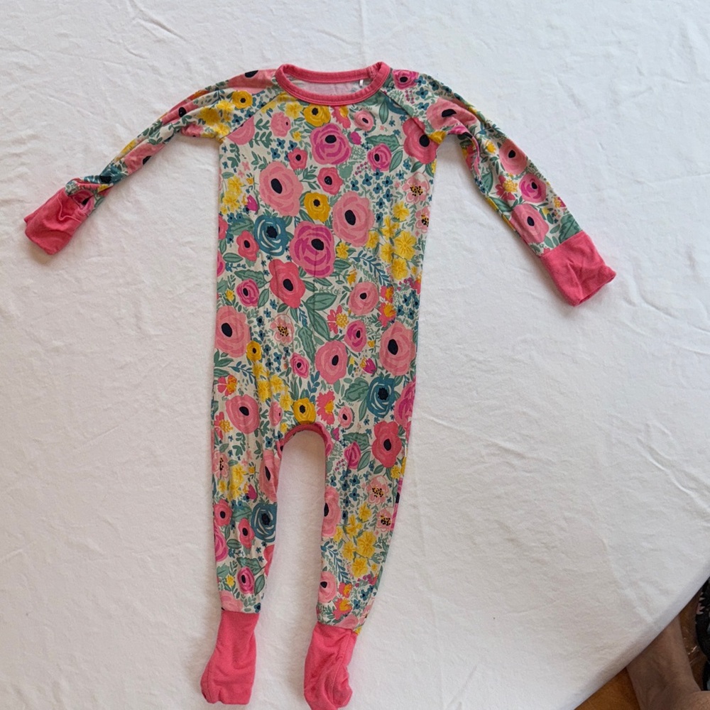 Little Sleepies Floral Kids Footie with Pink and Yellow - Picture 1 of 2